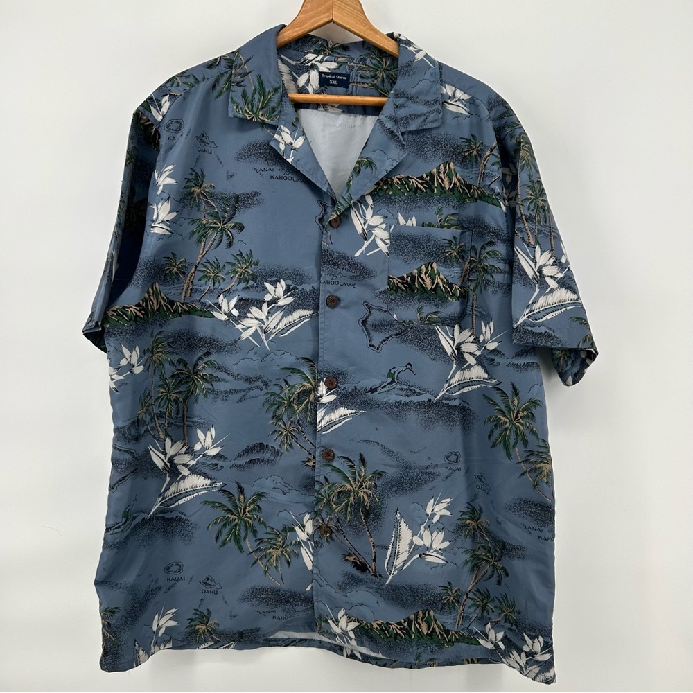 Vtg Tropical Storm Shirt 2XL‎ Hawaiian Short Sleeve Surfer Camp Resort Cruise